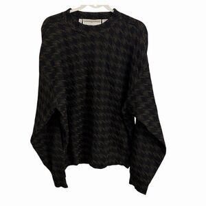 Jhane Barnes Mens Sweater Medium Black Houndstooth Wool Textured Knit Vintage